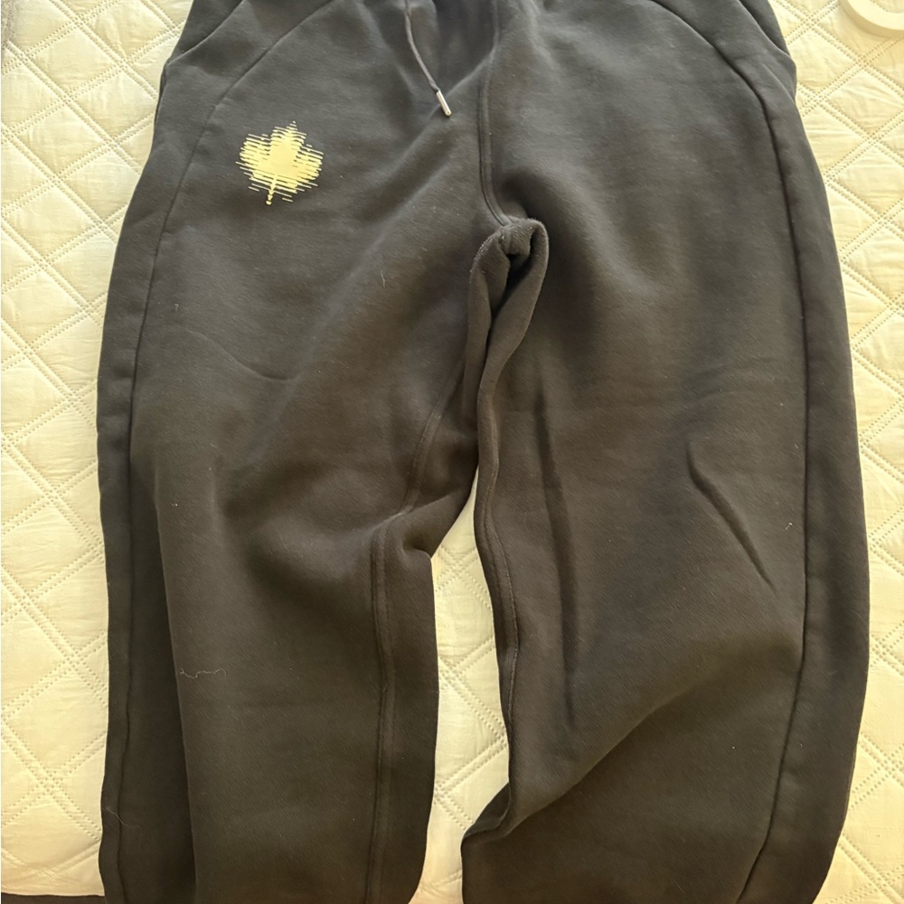 lululemon athletica Black Jogger Sweatpants with Yellow Leaf Detail